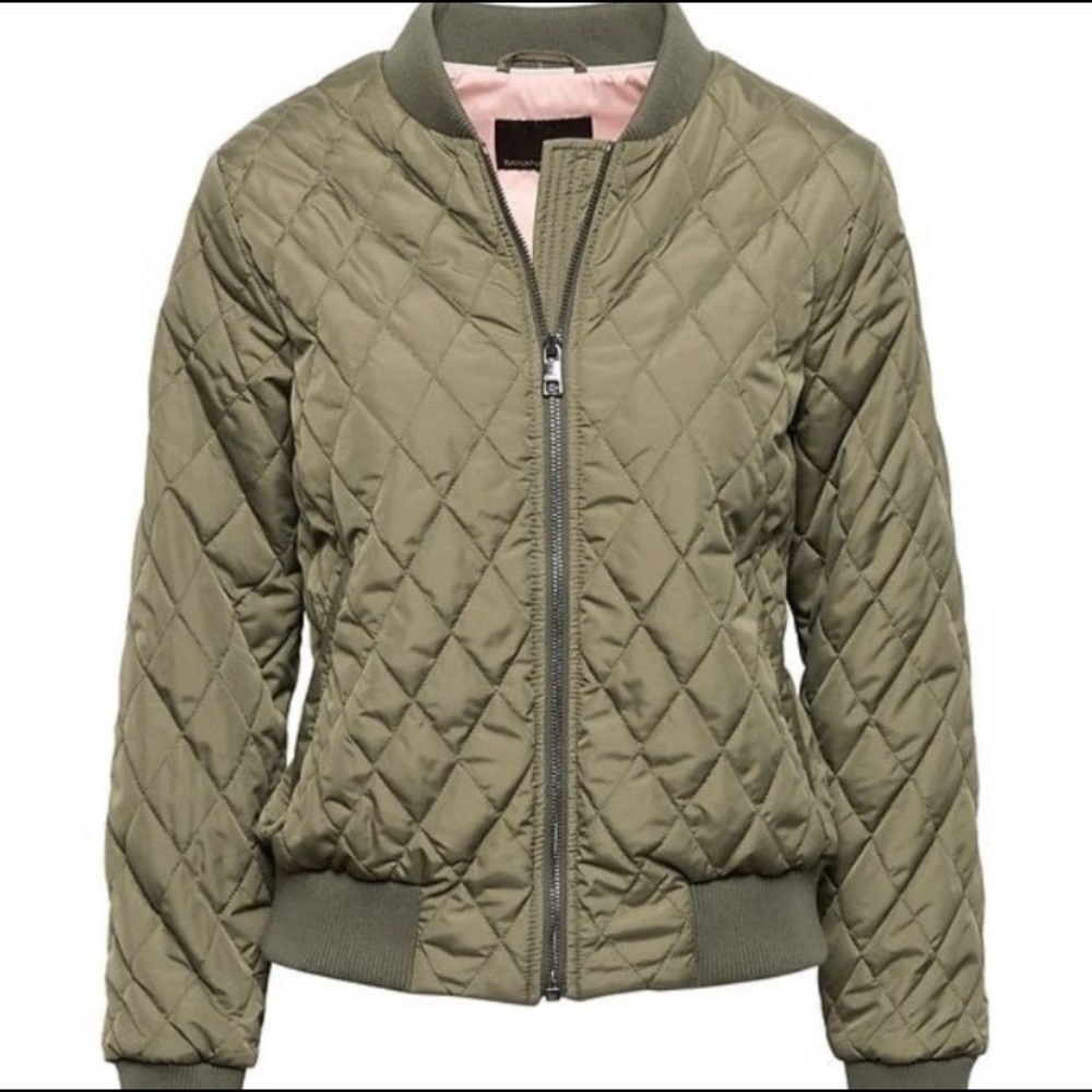 Banana Republic Olive green quilted bomber jacket.